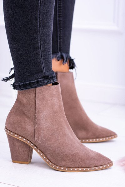 Leder Wildleder Beige Damen spitze Stiefel mit Reißverschluss Sonoma