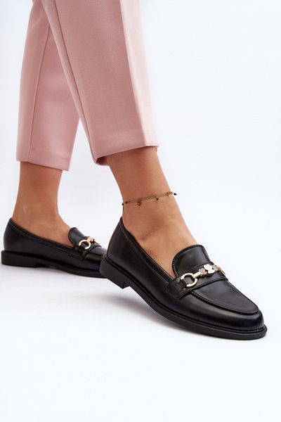 Mocasini de piele ecologica cu toc plat pentru femei Negru Vimedia