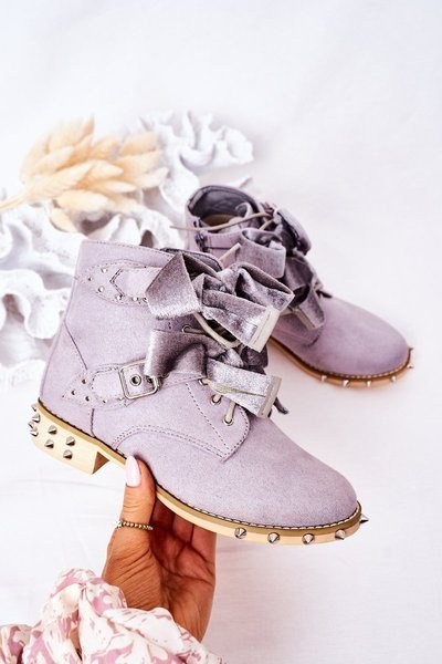 Lu Boo Graue Kinder-Fleece-Stiefel mit Nieten
