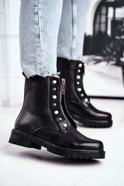 Fitted Zip Front Stiefel Schwarz Hypnotized