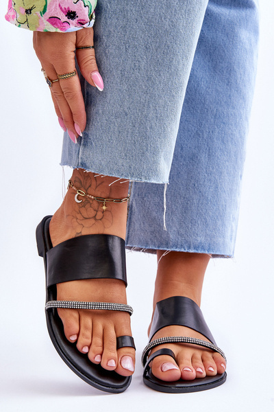 Damen-Flip-Flops mit dekorativem Riemen Schwarz Sublime