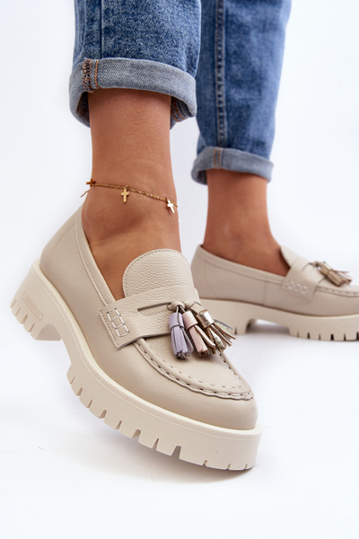 Damen Leder Mokassins mit Verzierung CheBello 4369 Beige