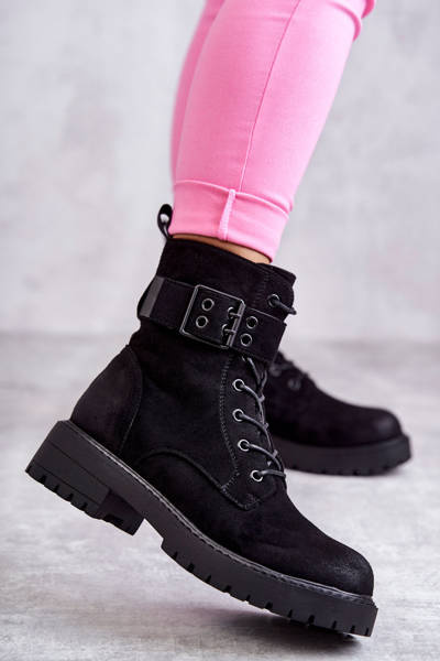 Bottes à lacets en daim à talons plats pour femmes noir Firmina