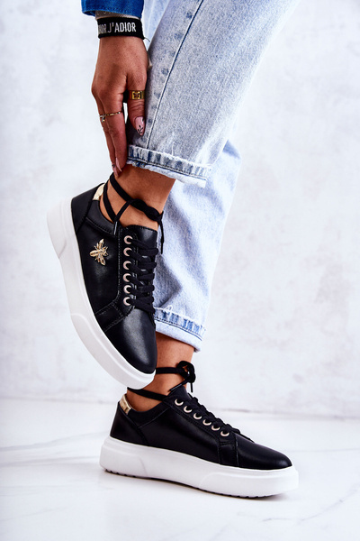 Chaussures De Sport En Cuir Avec Décoration Noir Calerie