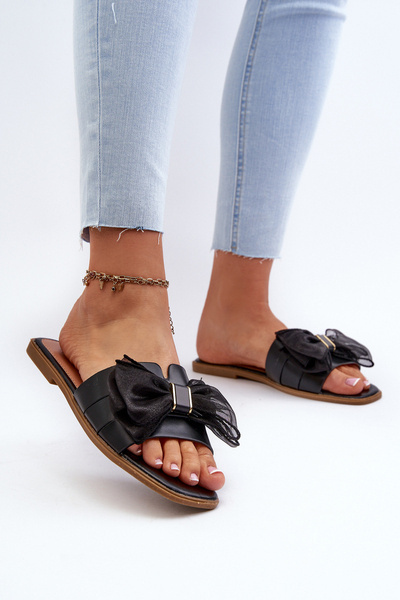 Sandales plates noires pour femmes avec nœud Balinda