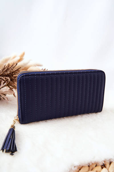 Große gesteppte Brieftasche mit Riemen Marineblau