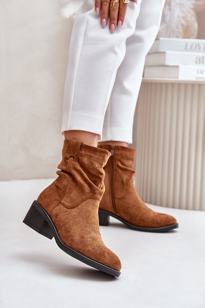 Bottes Chaudes Pour Femmes Avec Tige Froncée Sur Talon Bas Beige Zinanya