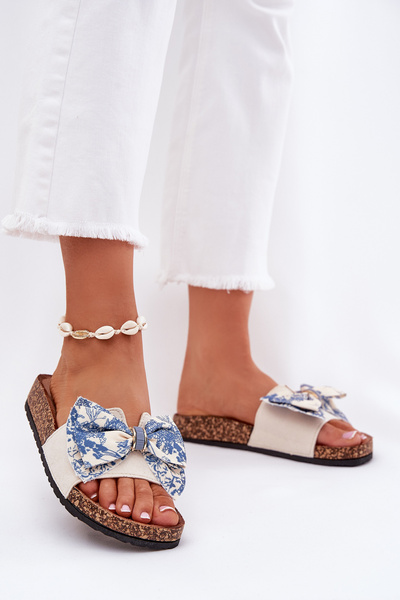 Women's Slide Sandals With Bow On Cork Platform Blue Lisandrea