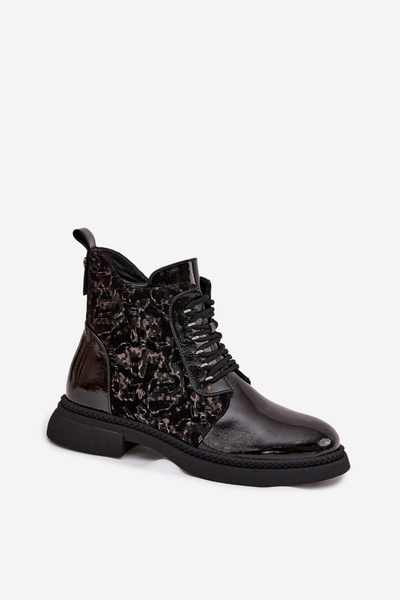 Patent Leather Women's Ankle Boots Lined D&A CR52-613 Black