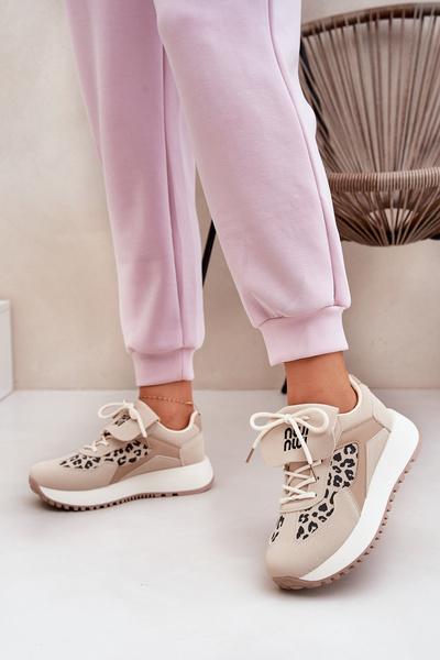 Sportiniai Bateliai Sneakers Moterims Ant Platformos Leopardo Bežiniai Pumbes