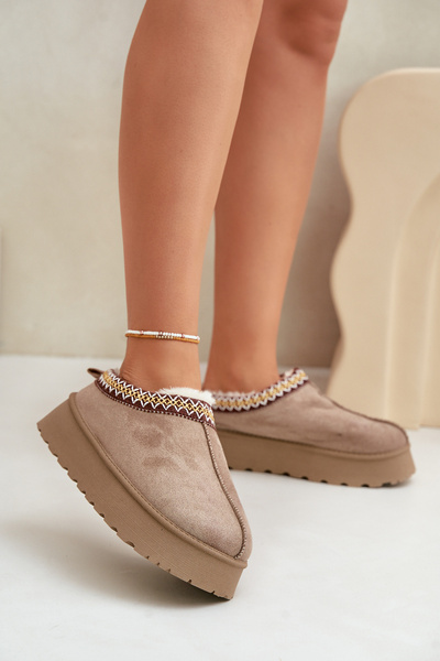 Chaussons de neige sur plateforme avec broderie beige foncé Tamilda
