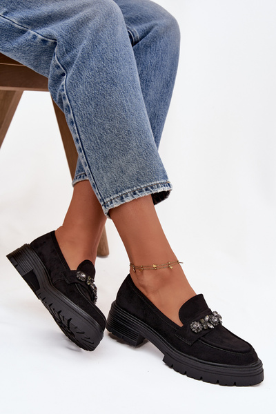 Eko Zömszövet Női Mokaszin Dekoratív Brosszal Fekete Valiana