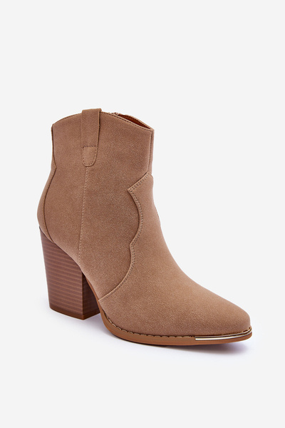 Leather Cowboy Boots on Heel Beige Lotoune