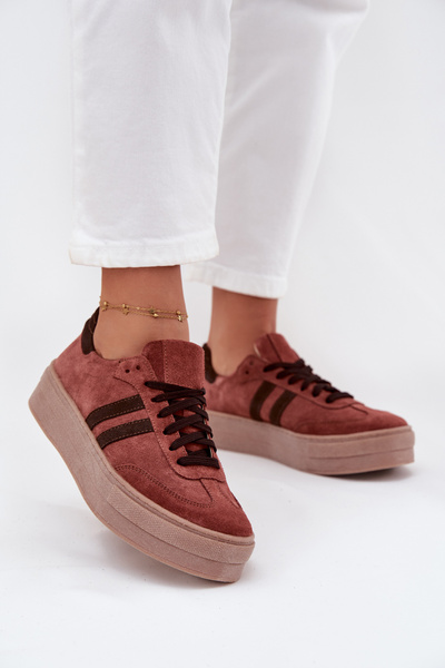 Baskets en daim pour femmes sur plateforme Zazoo N1068S2 Marron