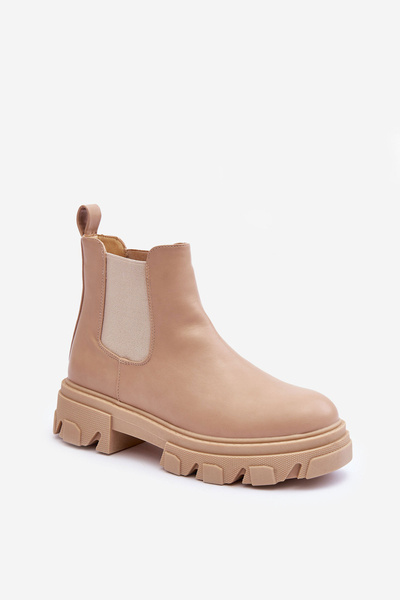Low Leather Boots Beige Alcanassa