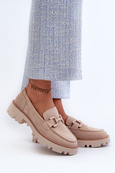 Mocassins pour femmes en daim beige avec ornement D&A TW117 Beige