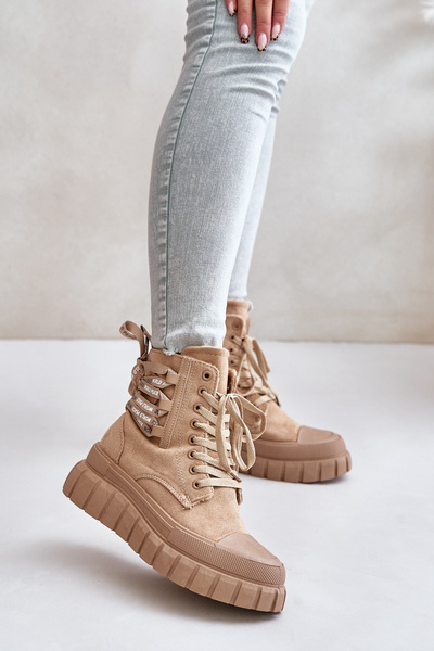Bottines Plateforme Pour Femme Avec Laçage Décoratif Marron Edidda
