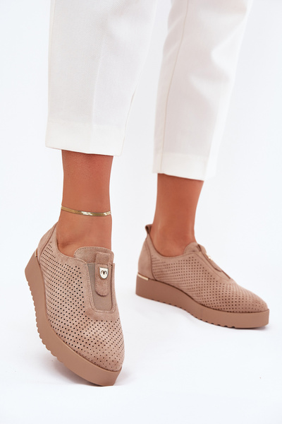 Pantofi Dama Pe Platforma Din Eco Suede Bej Închis Aviara