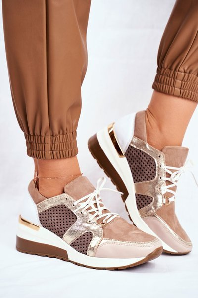 Baskets Compensées En Cuir Beige Nicole 2562