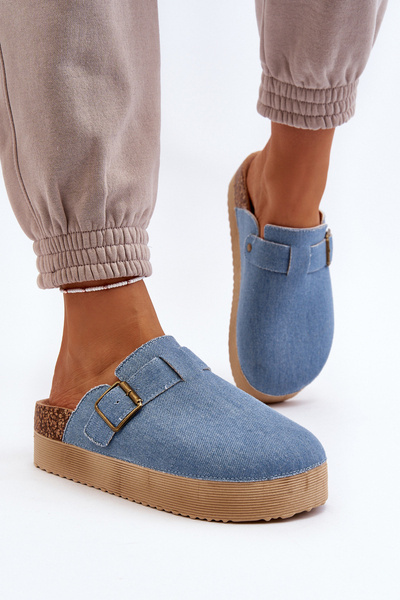 Damen Denim Plateau Clogs Blau Jorffia