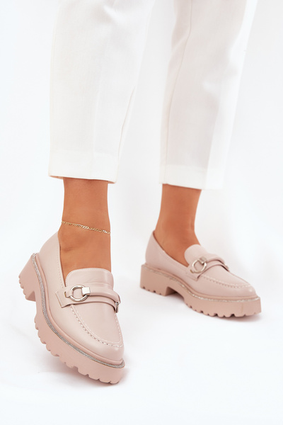Mocassins Femmes Décorés De Zircon Beiges Patina