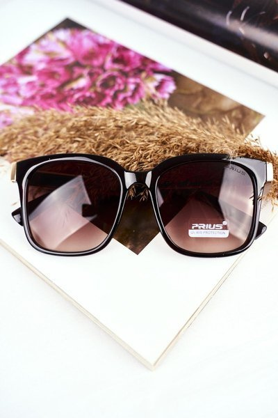 Moteriški akiniai nuo saulės Auksiniai Prius PR-V43 juodai rudi gradientas