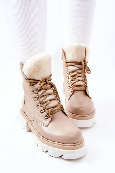 Bottes Worker En Cuir Rembourré Beige Lecolly