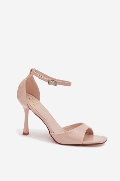 Sandales en cuir verni à talon haut beige Revella