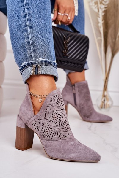 Bottines Ajourées À Talon Bloc Gris Michelle