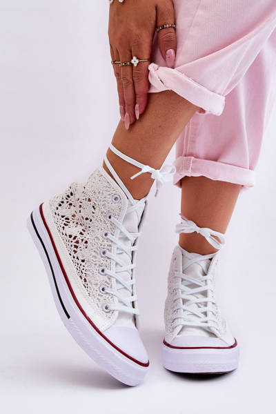 Baskets Hautes En Dentelle Pour Femme Blanc Cornella
