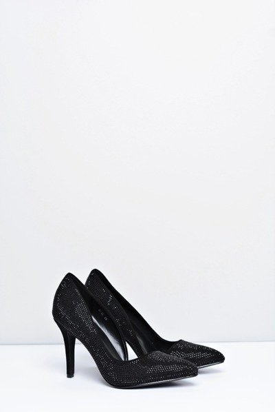 Damen Schwarz Wildleder Zirkon Asymmetrische Santee Stilettos