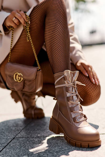 Bottines Femme En Cuir à Laçage Beige Doreli