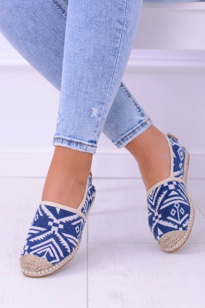 Lu Boo | Damen Espadrilles aus blauem Leinen mit Aztekenmuster Bimbi