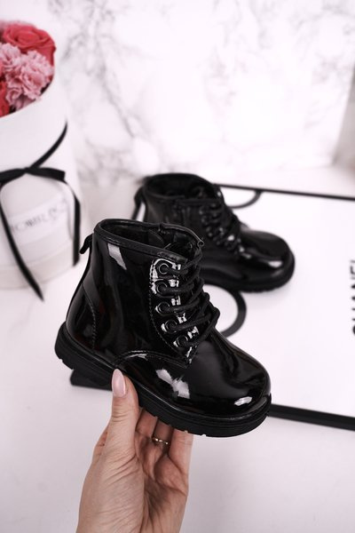 Children's Boots Warm With Zipper Patent Black Ammy