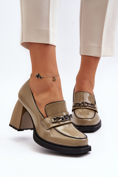 Escarpins en cuir verni vert sur talon épais Terimene
