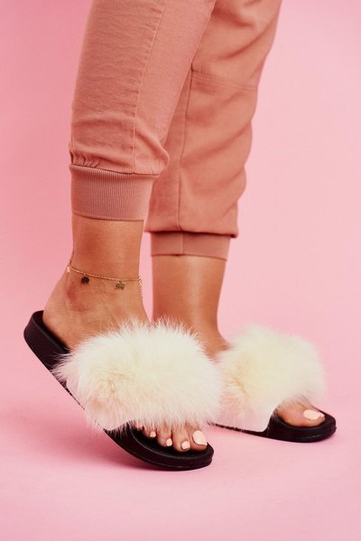 Damen-Pelz-Flip-Flops Weiß Belmondo