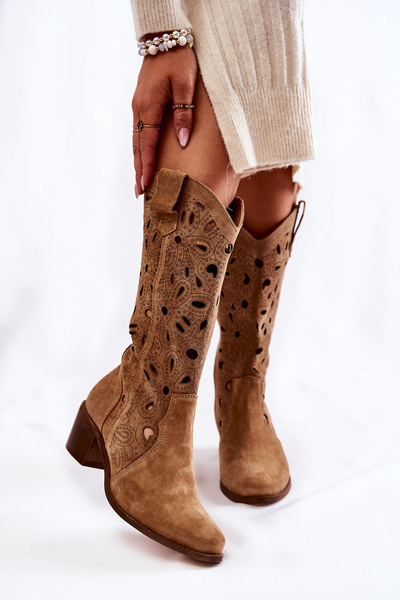 Openwork Suede Boots Lewski Shoes 3170 Beige