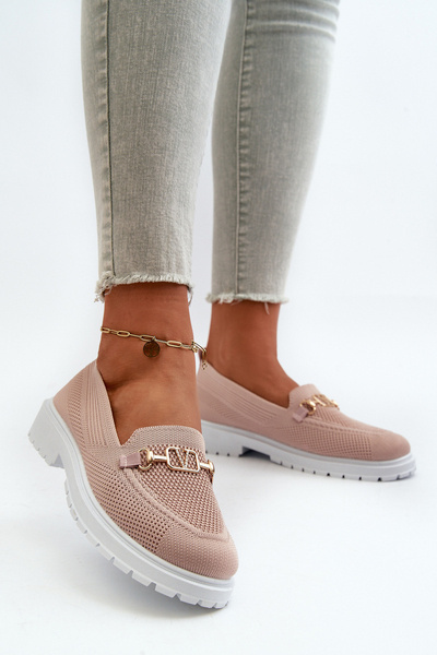Mocassins Femme Sur Talon Plat Avec Détail Doré Rose Limentia