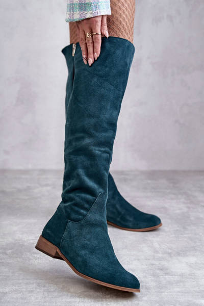 Damenstiefel mit flachem Absatz Grüne Isolde