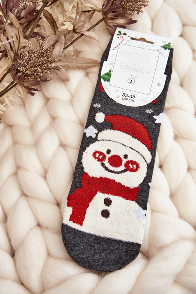 Chaussettes de Noël pour femmes avec bonhomme de neige gris