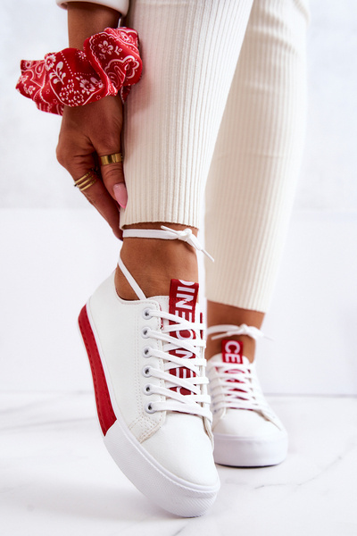 Baskets en cuir pour femmes blanches et rouges Mikayla