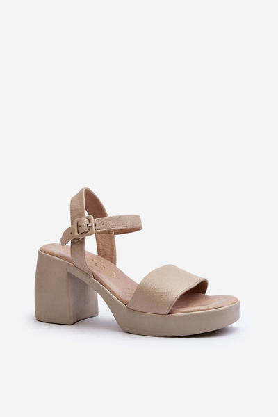 Zazoo 40386 Damen Ledersandalen mit Blockabsatz Beige