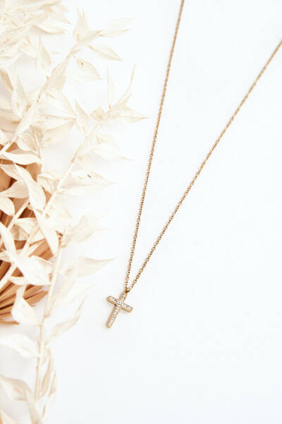 Dünne Damenkette mit Kreuz gold