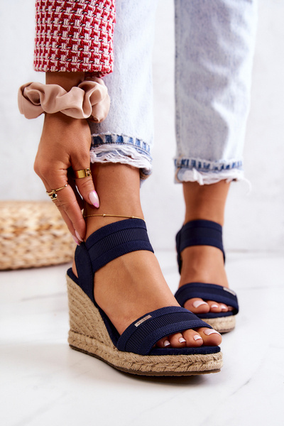 Sandale pentru femei pe Wedge Big Star JJ274977 Navy Blue