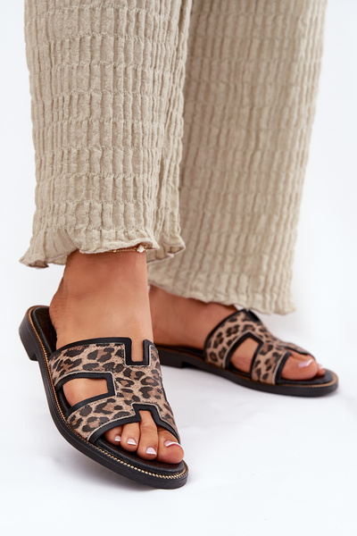 Sandale Pătrate Din Piele Cu Model De Leopard Zazoo 40383 Negre