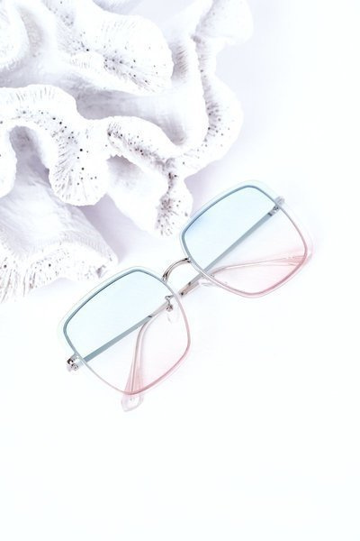 Lunettes de Soleil Carrées Argentées Bleu-Rose Ombre