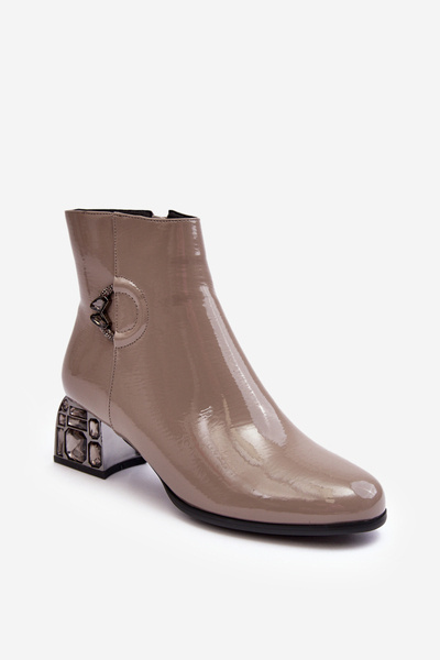 Lackierte Damenstiefel Mit Verziertem Absatz D&A MR870-93 Grau