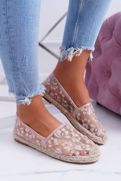 Antgaliai | Pudra Mokassin Ballerinas Flower Mesh Net