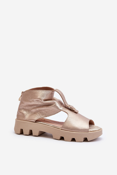 Zazoo 999 Sandales Femme en Cuir avec Zip Doré