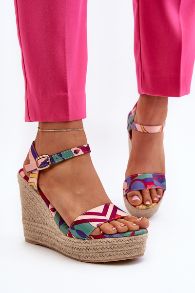 Sandales compensées à motifs avec Anihazra tressé multicolore